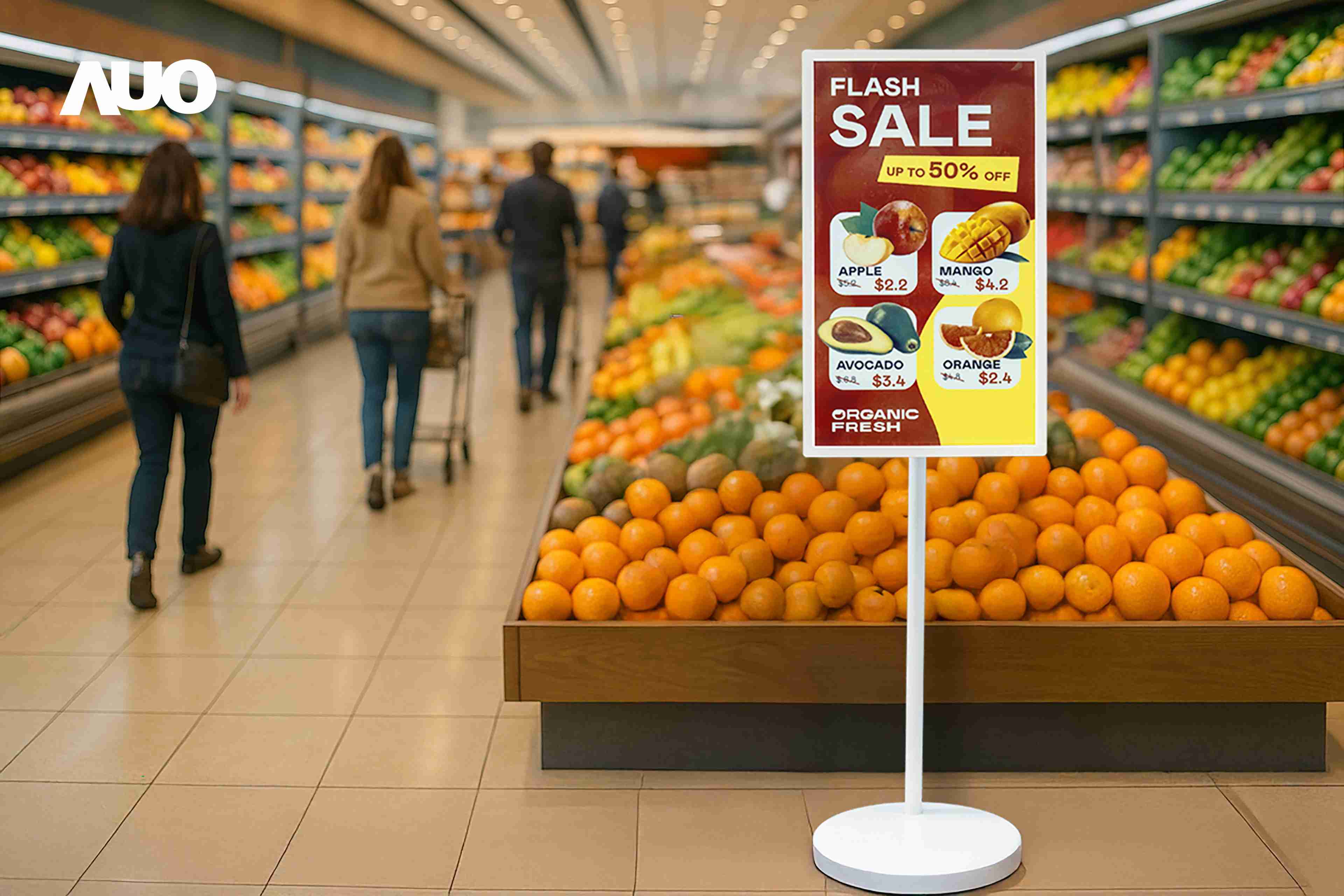 达擎首亮相低功耗、、、全彩的〝aecoPost电子纸解决方案〞，，，，仅在更新画面时需要微量的电力驱动，，，，无需布建电线的便捷设计，，，使其可灵活应用、、、、随意置放，，，，并可透过云端或行动装置app，，轻松管理及排程广告内容，，，晋升店头营销利器。。。